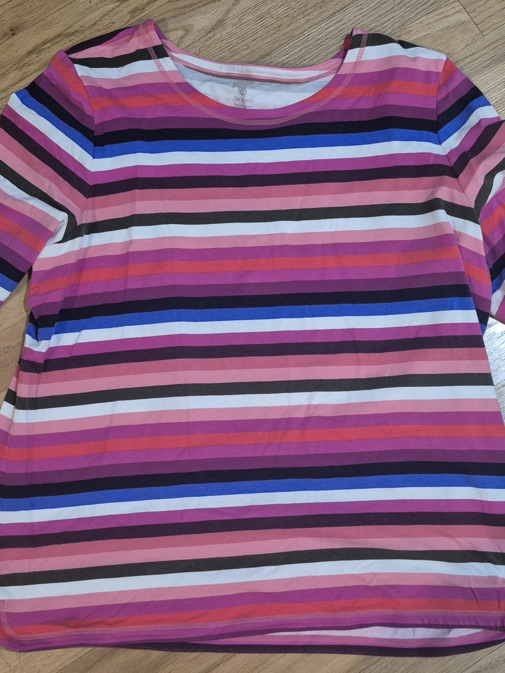 Talbots Striped Short-Sleeve Tee in Pink, Blue, White